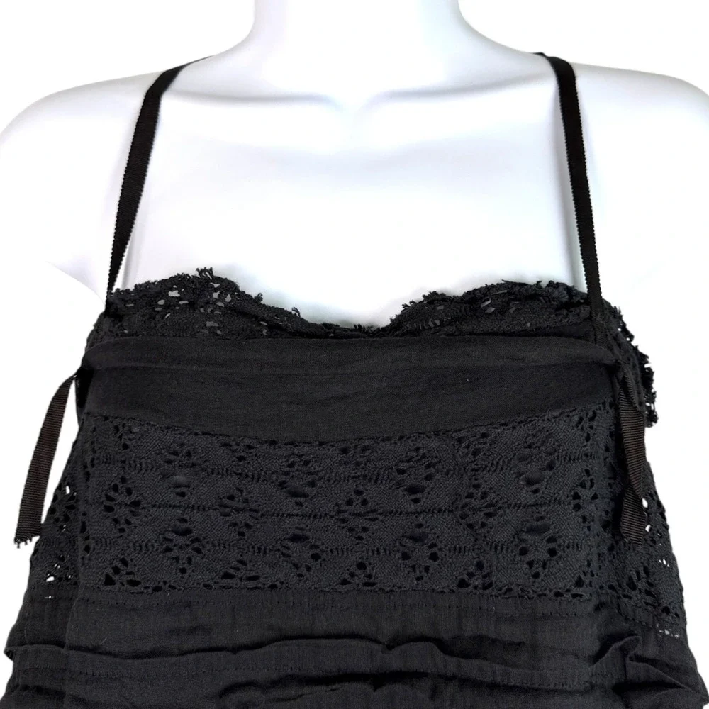 Free People Shailee Slip Dress Crochet Lace Ruffle‎ Sz S Boho Chic Beachy